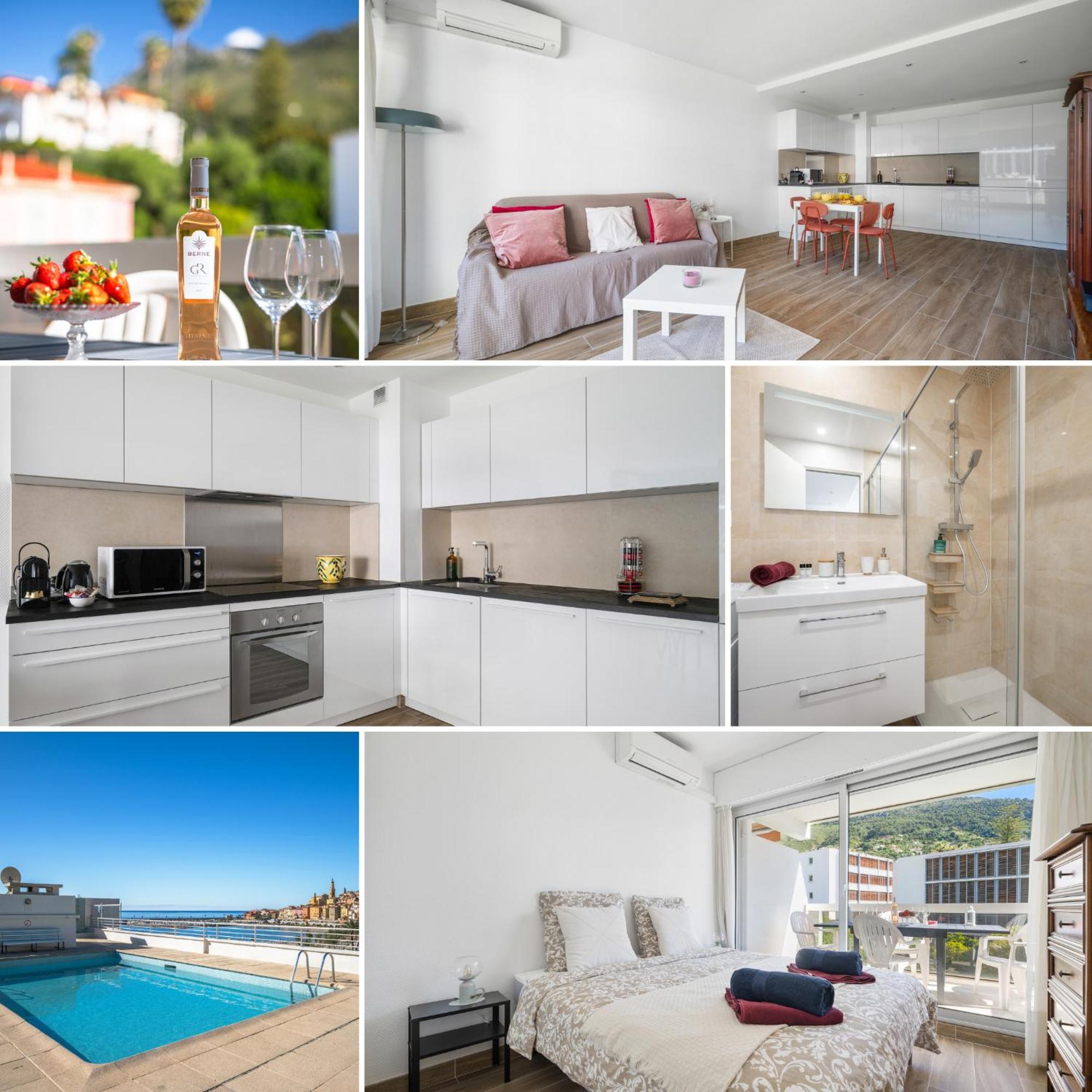 Le Rocamare - Piscine Toit Terrasse - Parking Prive - Terrasse Apartman Menton Kültér fotó
